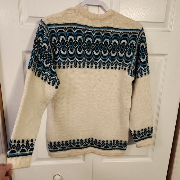 VINTAGE NORDSTRIKK FAIR ISLE WOOL CREAM/BLUE NORWAY SIZE LARGE UNISEX - Picture 2 of 9